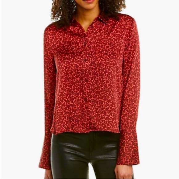 Equipment Tops - Equipment Huntley Floral Burgundy Red Long Sleeve Button Down Top Size S